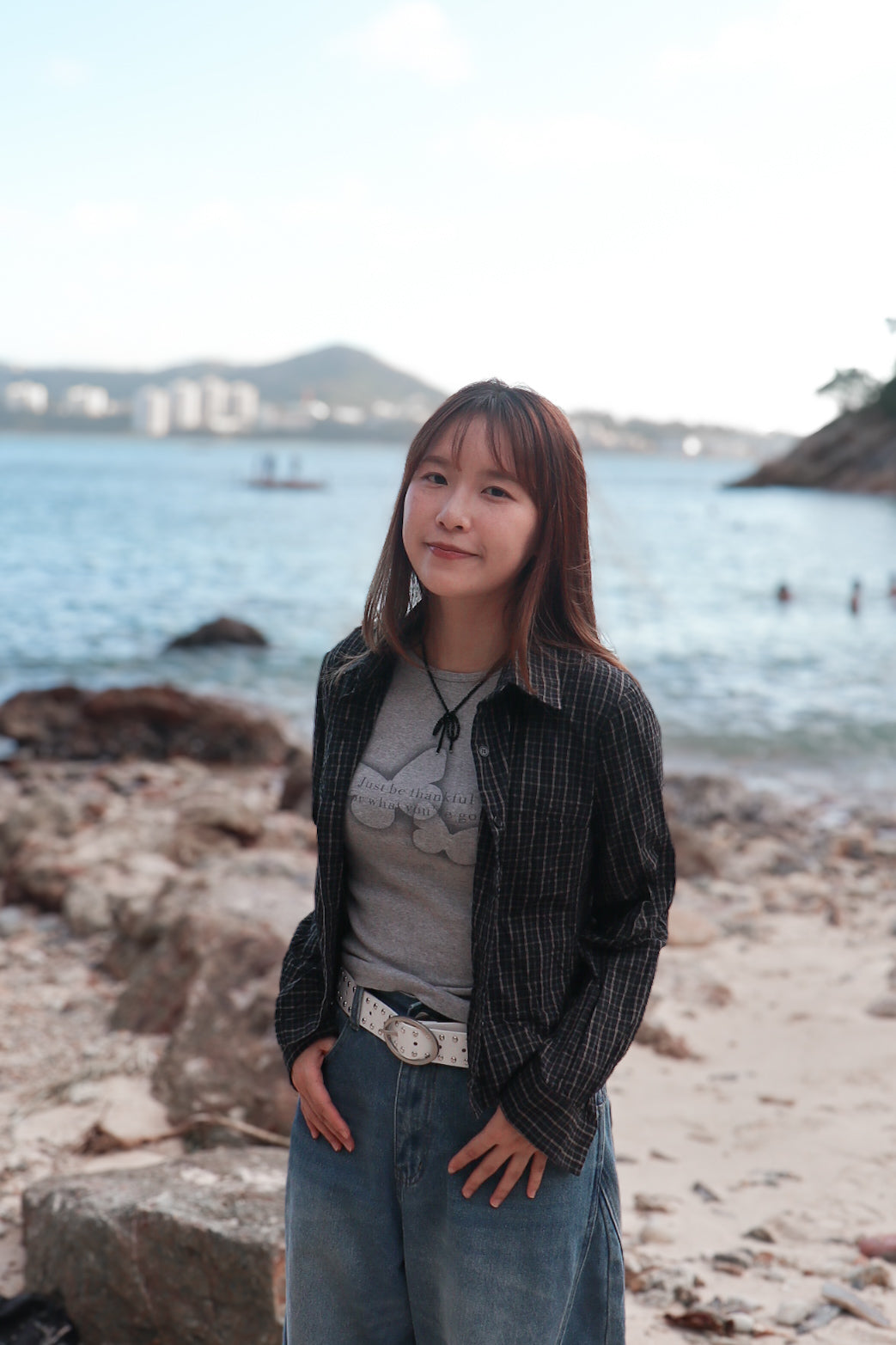 Mono Checked Cropped Shirt ( Black )