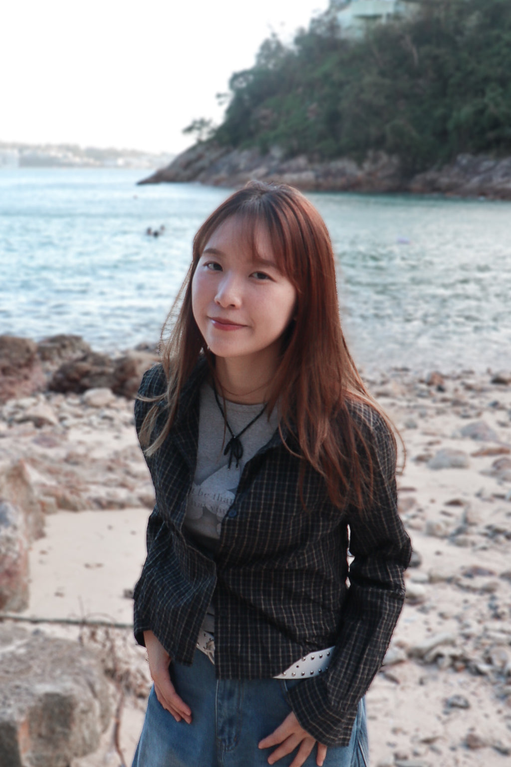 Mono Checked Cropped Shirt ( Black )