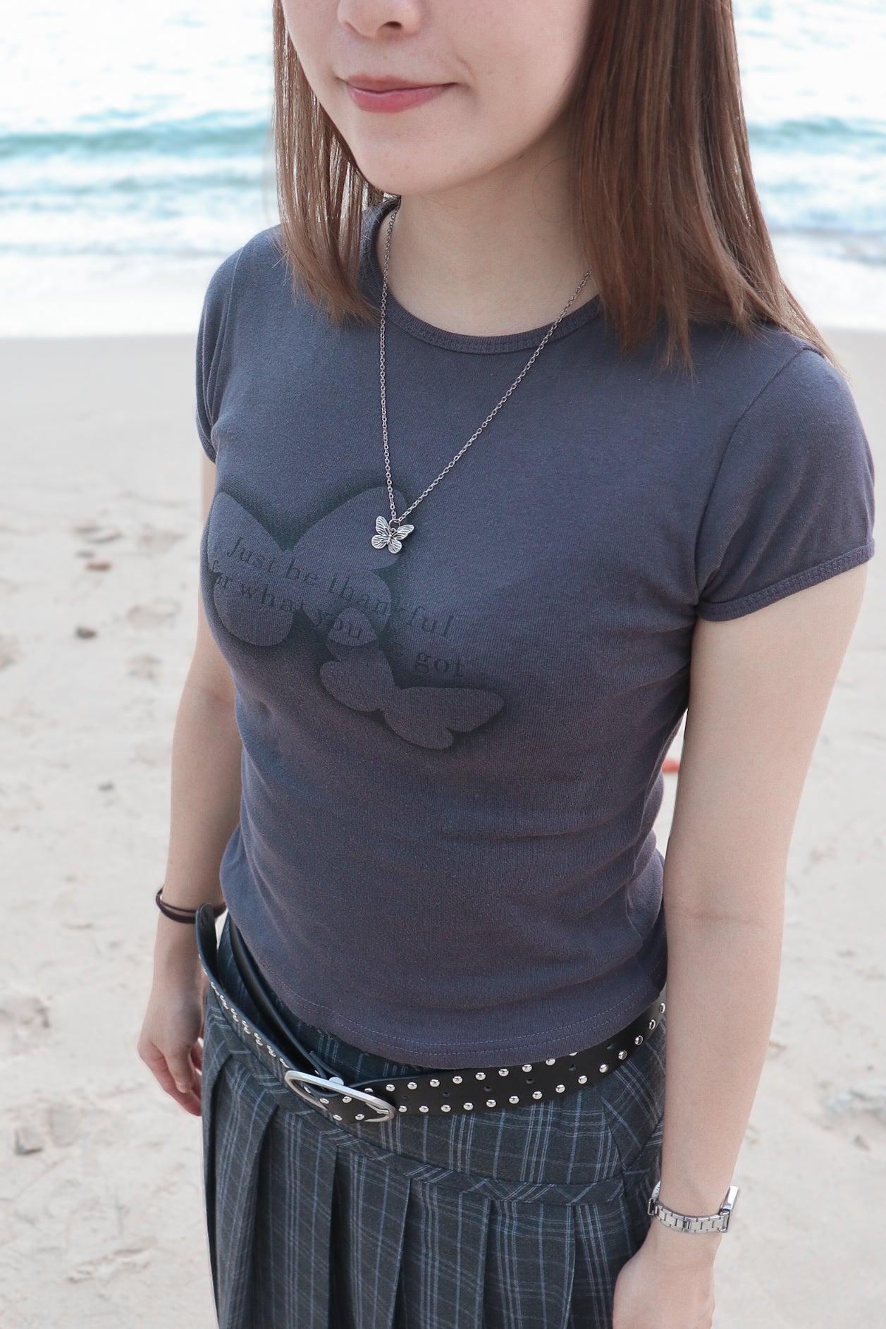 Butterfly Slim-Cut Tee ( Charcoal )
