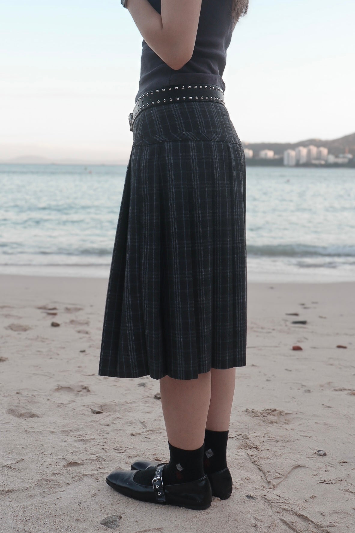 Checked Pleated Midi Skirt