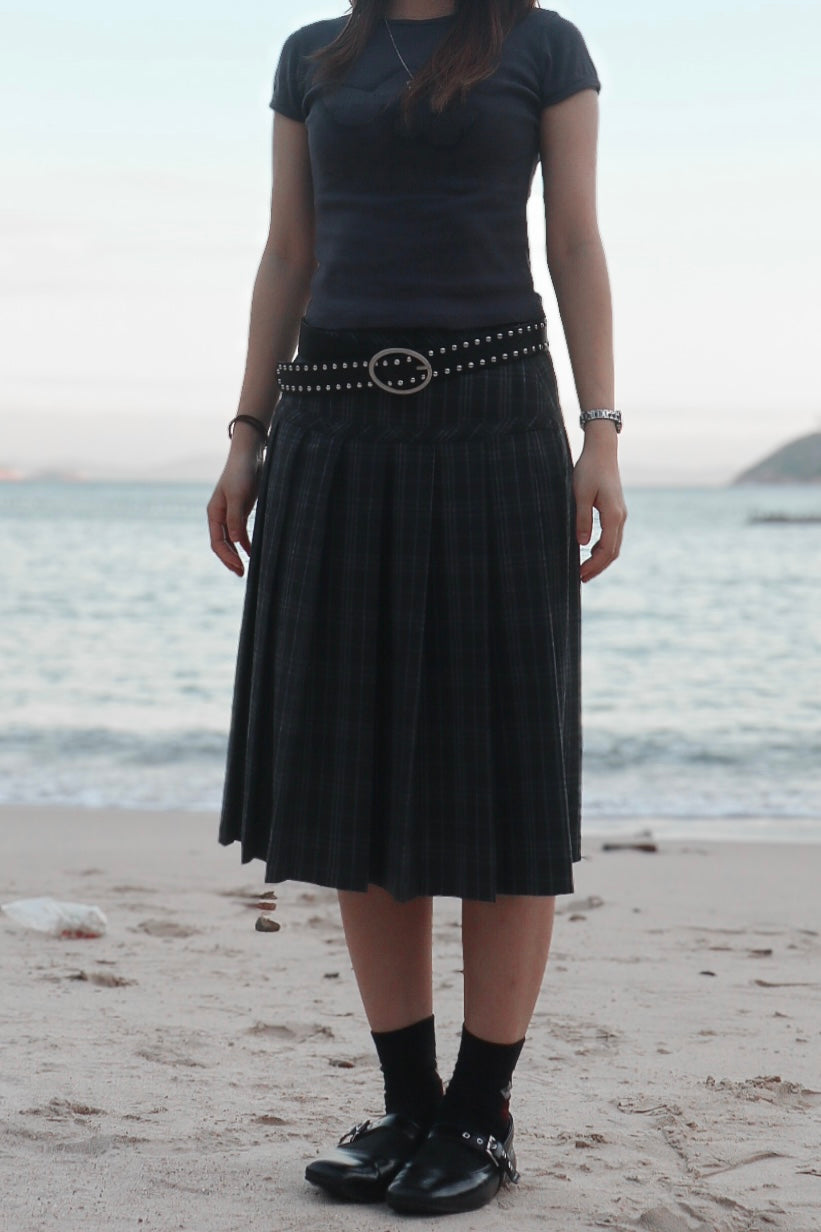 Checked Pleated Midi Skirt