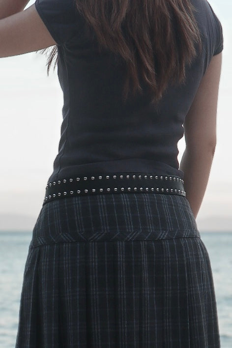 Silver Studded Oval Belt ( Black )