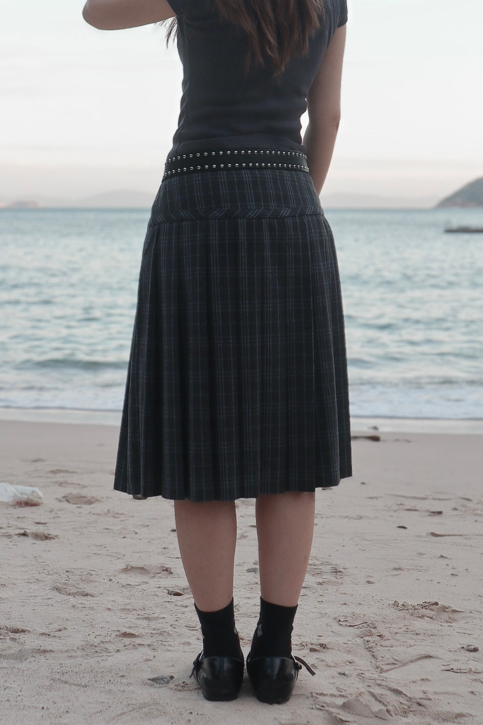 Checked Pleated Midi Skirt