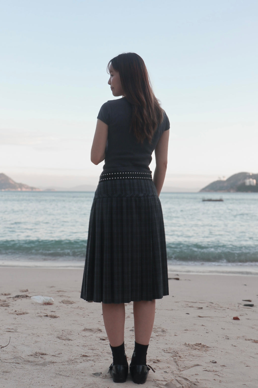 Checked Pleated Midi Skirt