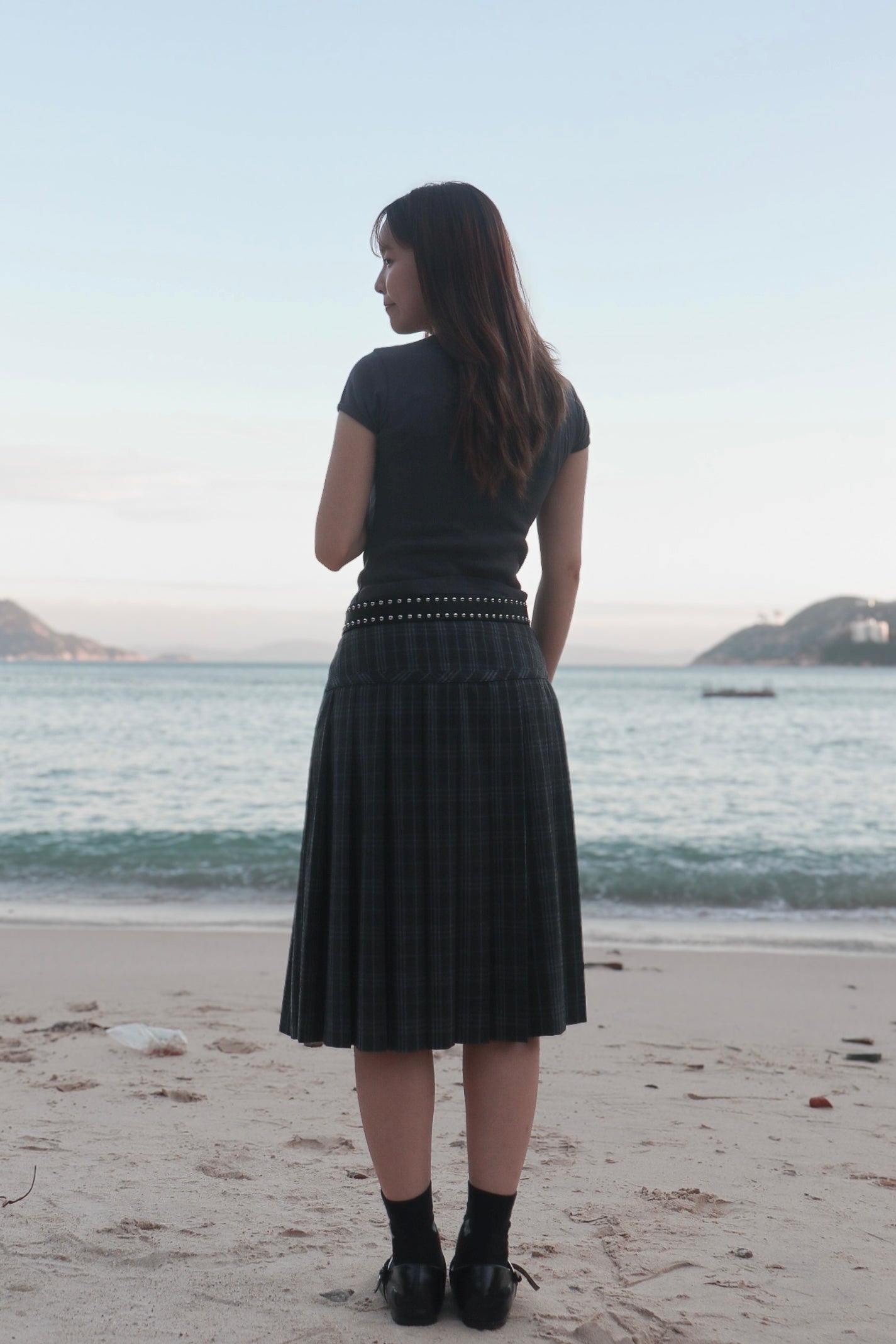 Checked Pleated Midi Skirt