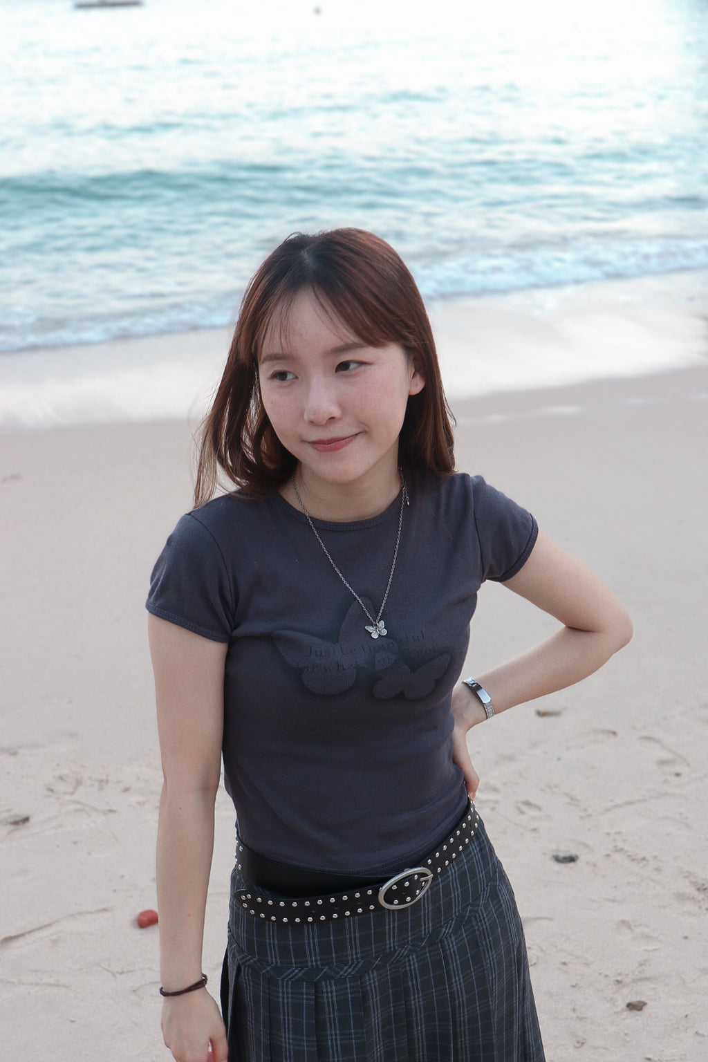 Butterfly Slim-Cut Tee ( Charcoal )
