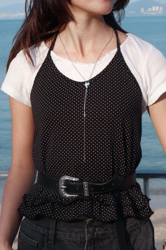 Ruffle Dotted Vest ( Black )