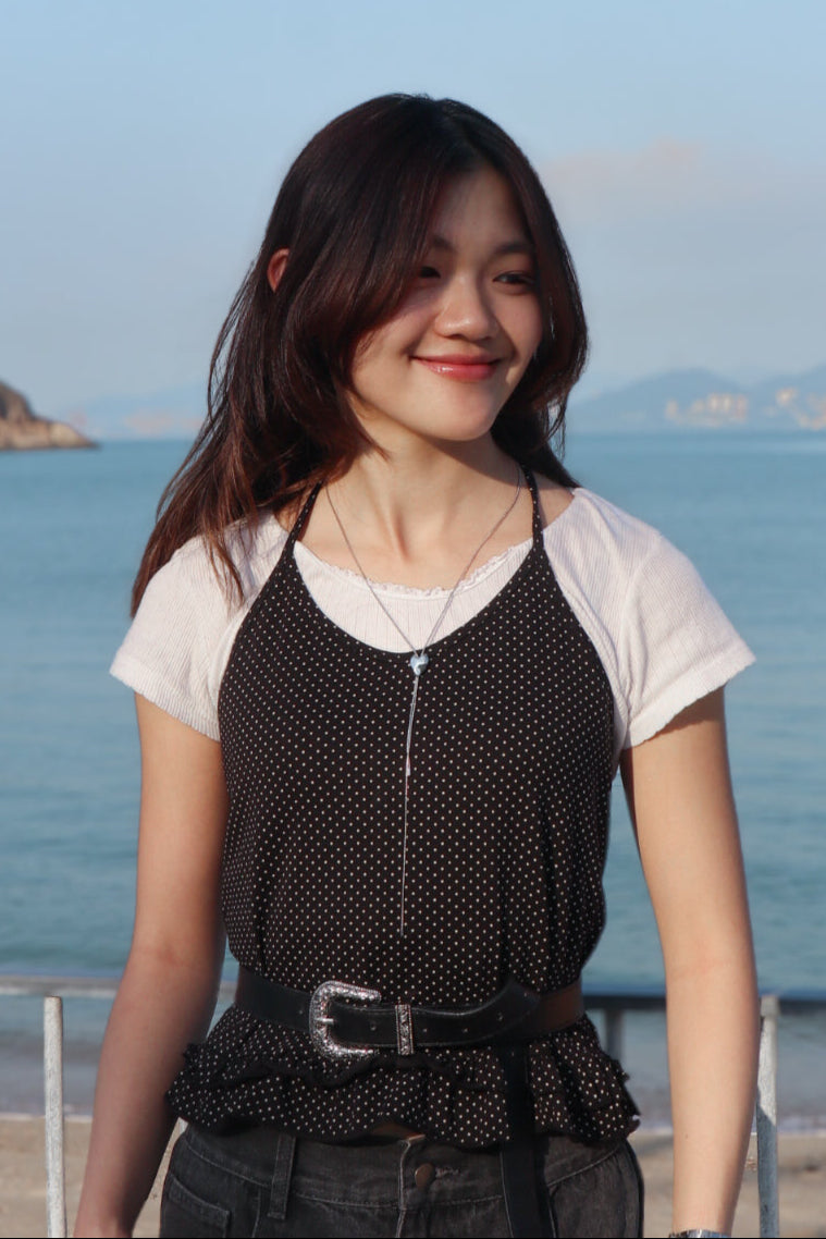 Ruffle Dotted Vest ( Black )