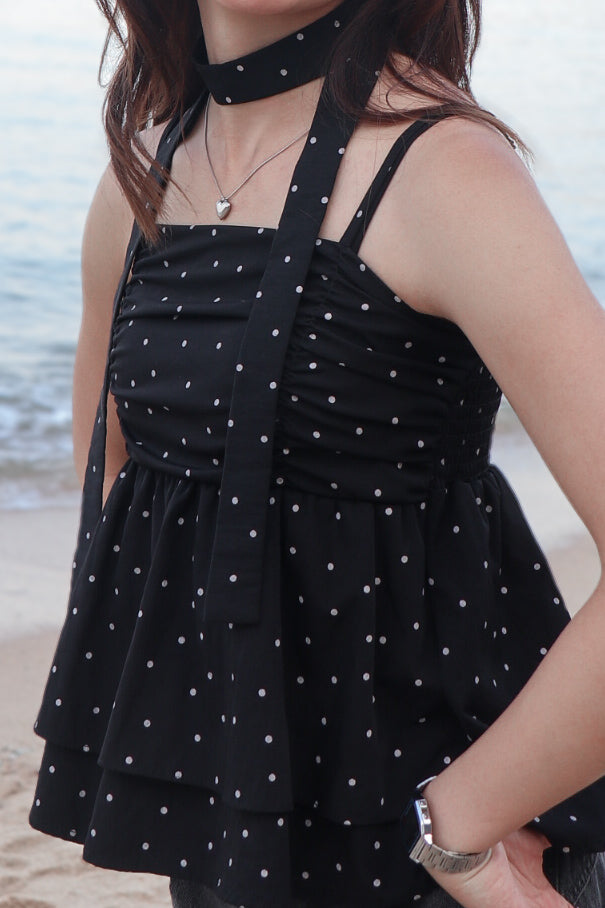 Polka Dot Top Set ( Black )