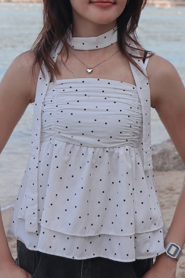 Polka Dot Top Set ( White )