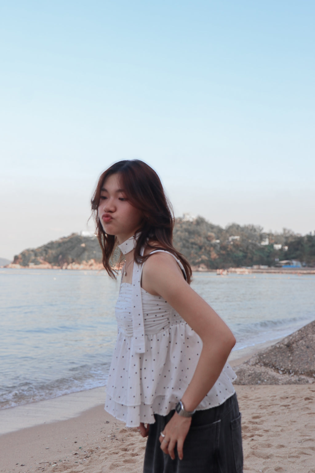 Polka Dot Top Set ( White )