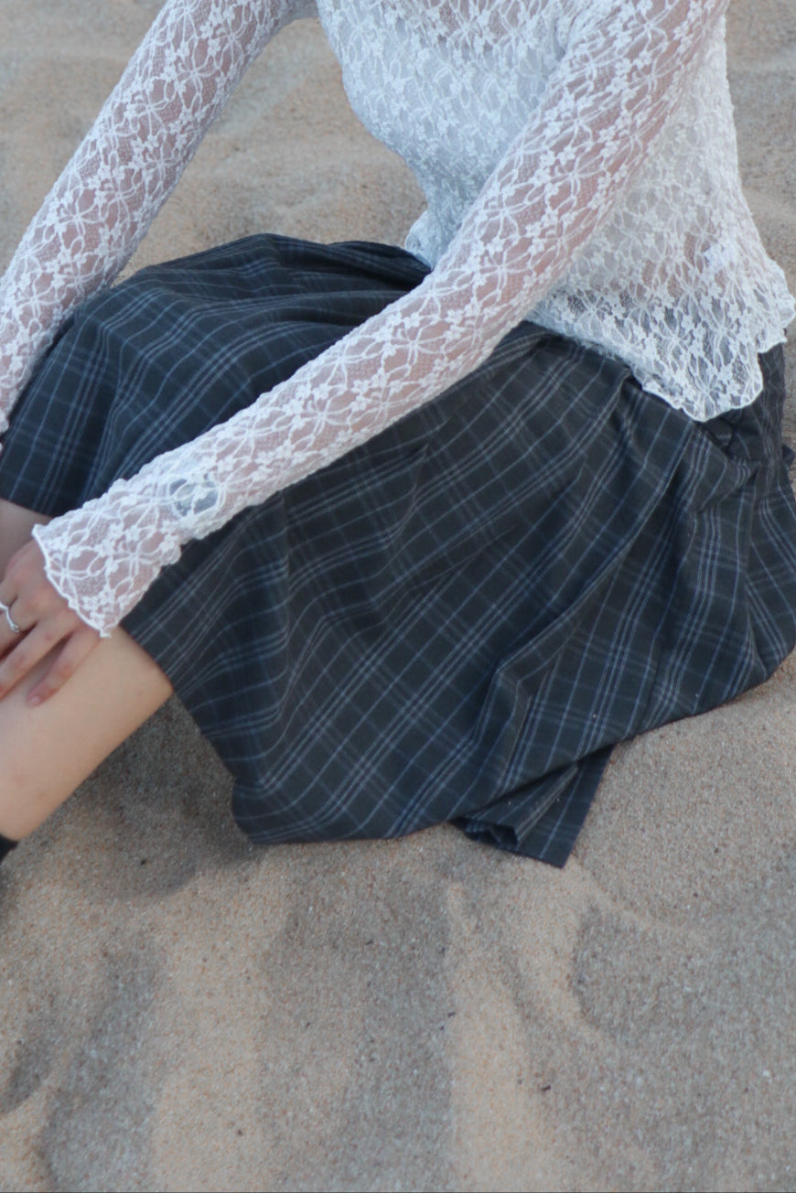 Checked Pleated Midi Skirt