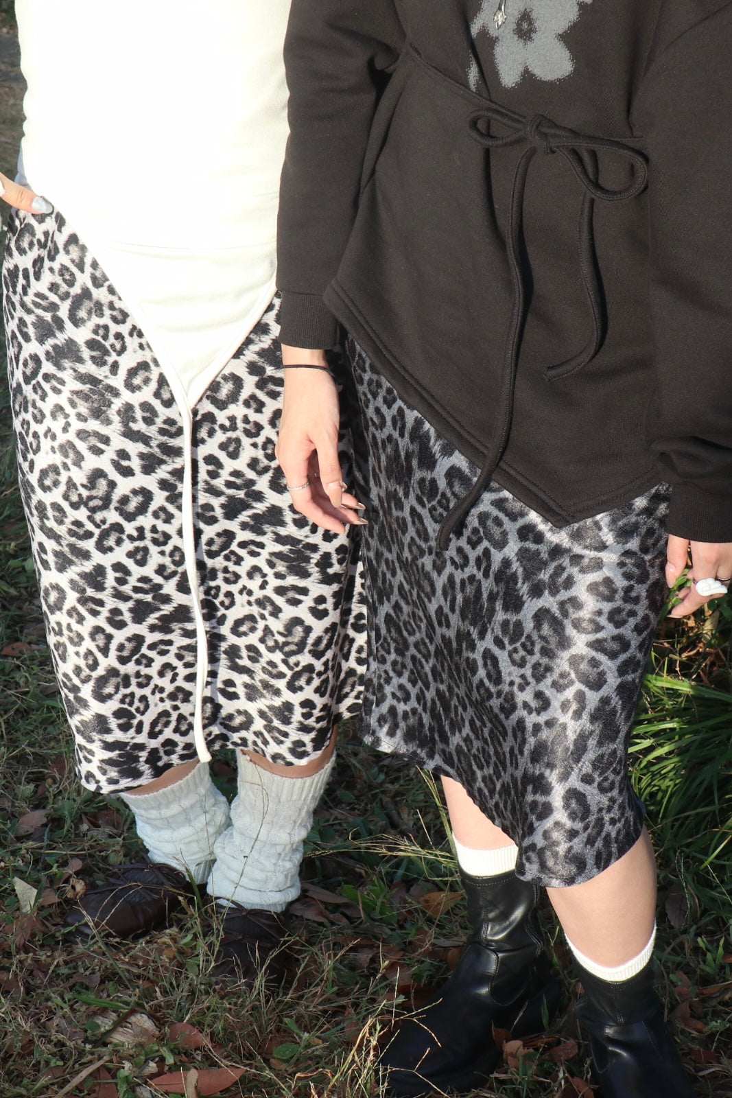 Leopard Silk Midi Skirt (Beige)