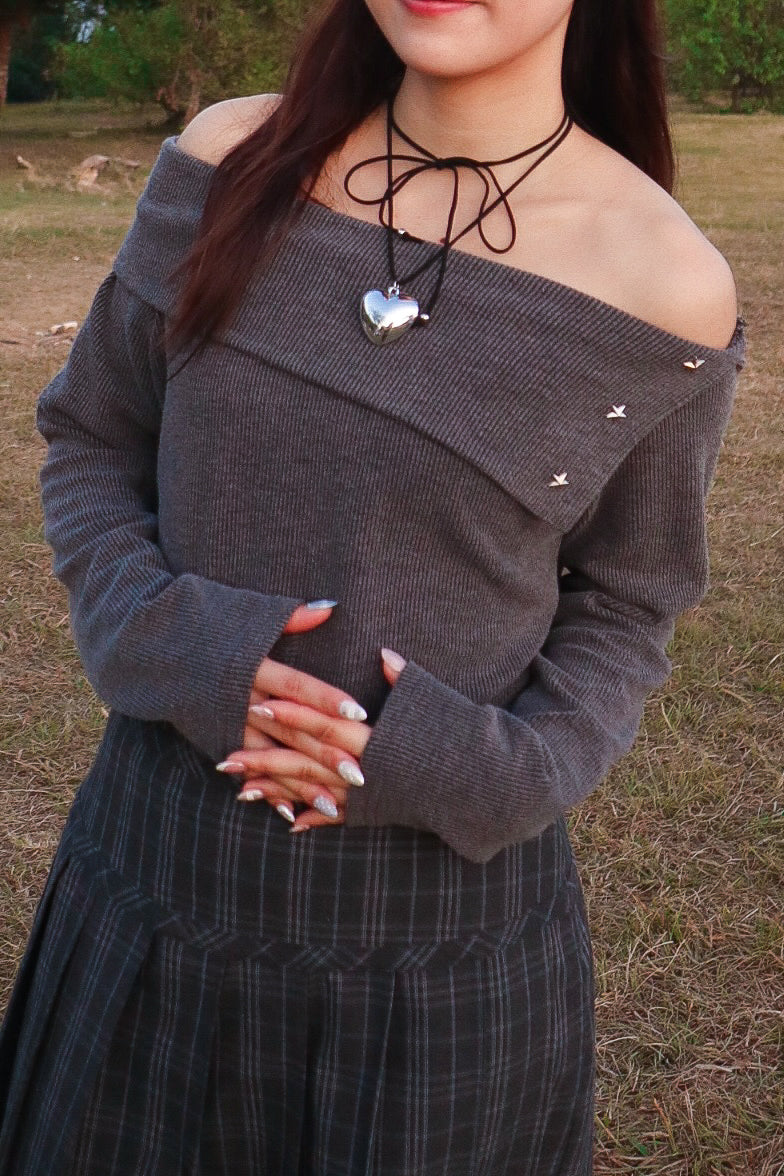 STAR Off-Shoulder Sweatshirt (Grey)