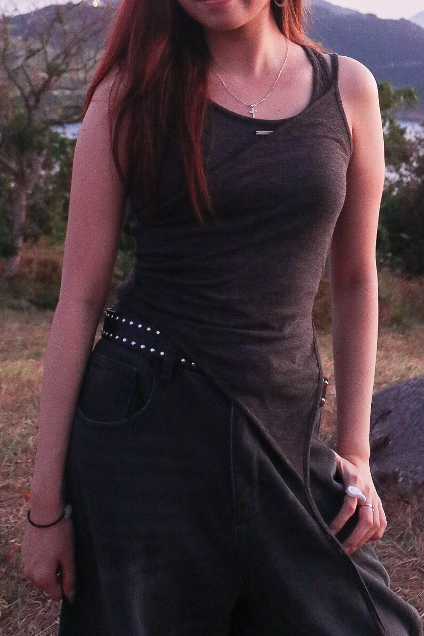 Layered Sleeveless Set (Charcoal)